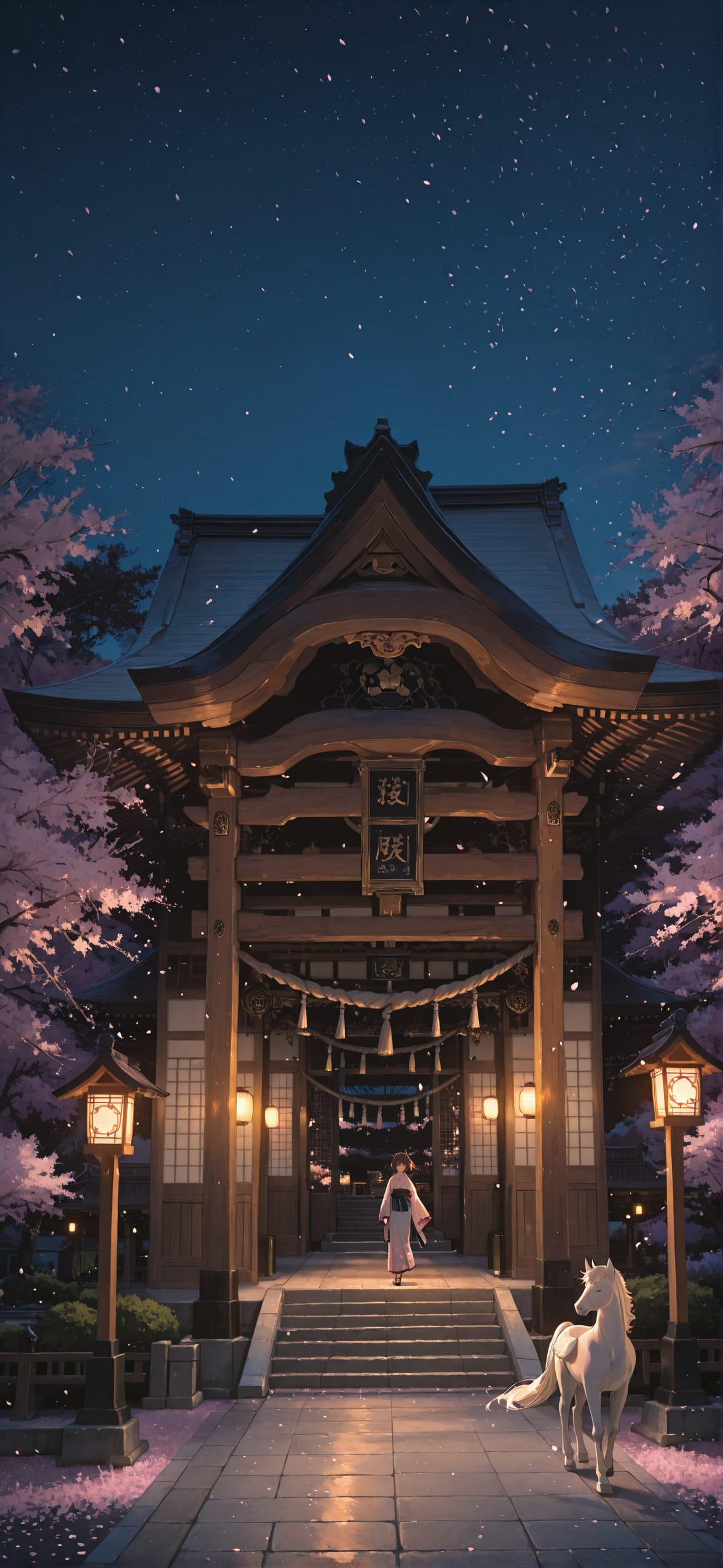 Sakura Brown Night Sky Spring Animal mobile wallpaper / スマホ壁紙