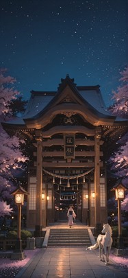 Sakura Brown Night Sky Spring Animal mobile wallpaper / スマホ壁紙