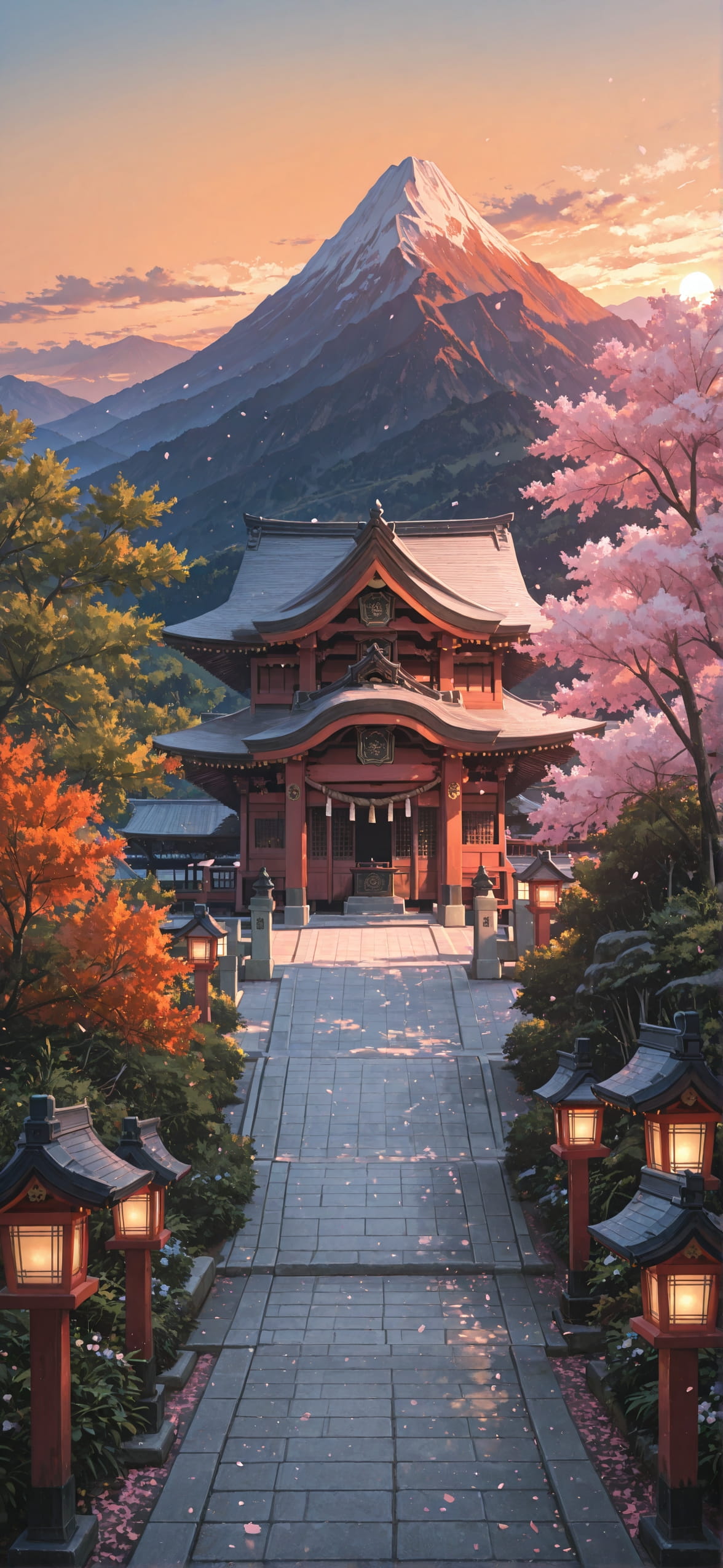 Sakura Orange Afternoon Mountain Summer Animal mobile wallpaper / スマホ壁紙