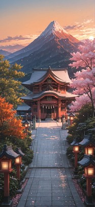 Sakura Orange Afternoon Mountain Summer Animal mobile wallpaper / スマホ壁紙
