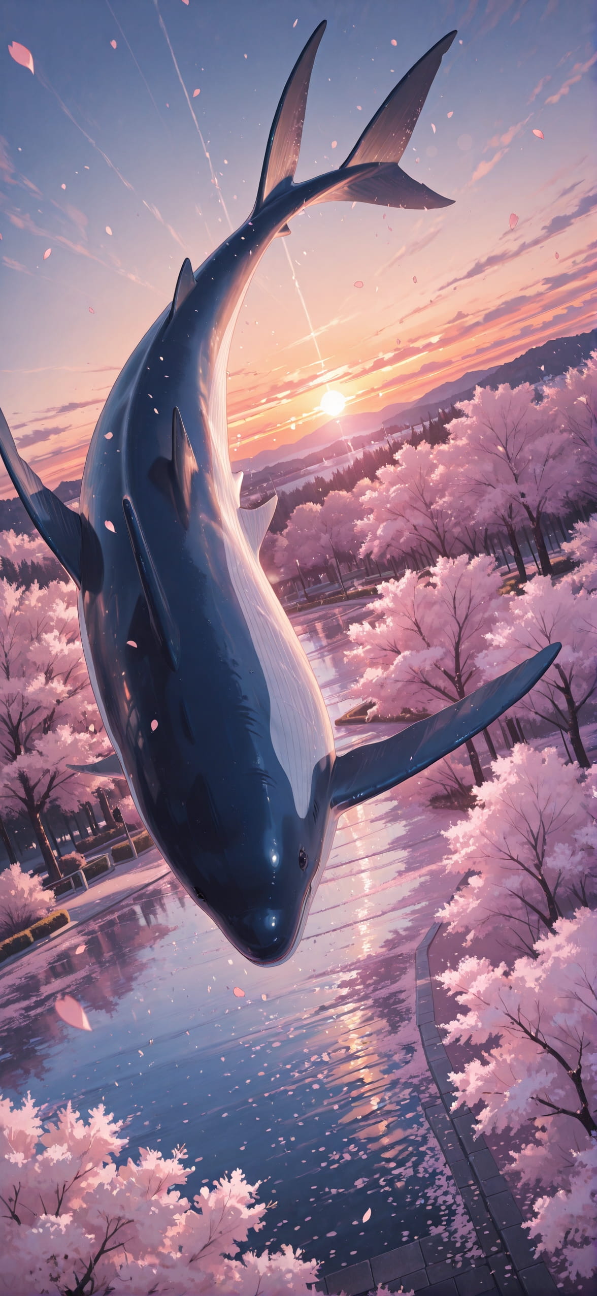 Sakura Orange Sunset Nature Winter Animal mobile wallpaper / スマホ壁紙