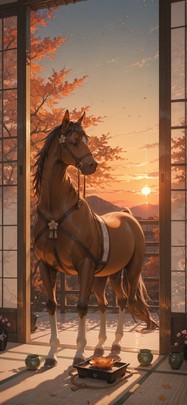 Sakura Orange Sunset Sky Autumn Animal mobile wallpaper / スマホ壁紙