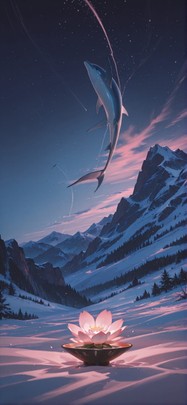 Sakura Pink Night Mountain Winter Animal mobile wallpaper / スマホ壁紙