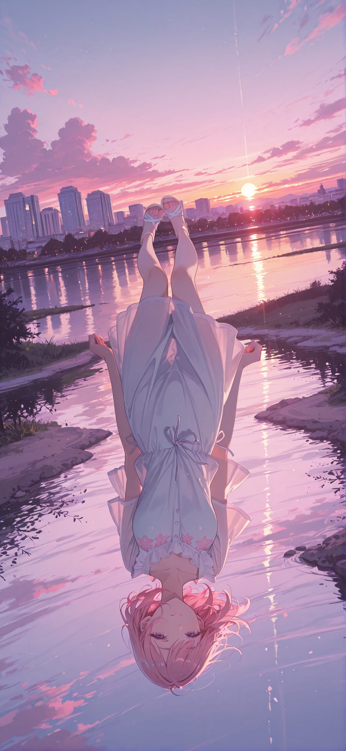 Sakura Pink Sunset City Summer mobile wallpaper / スマホ壁紙
