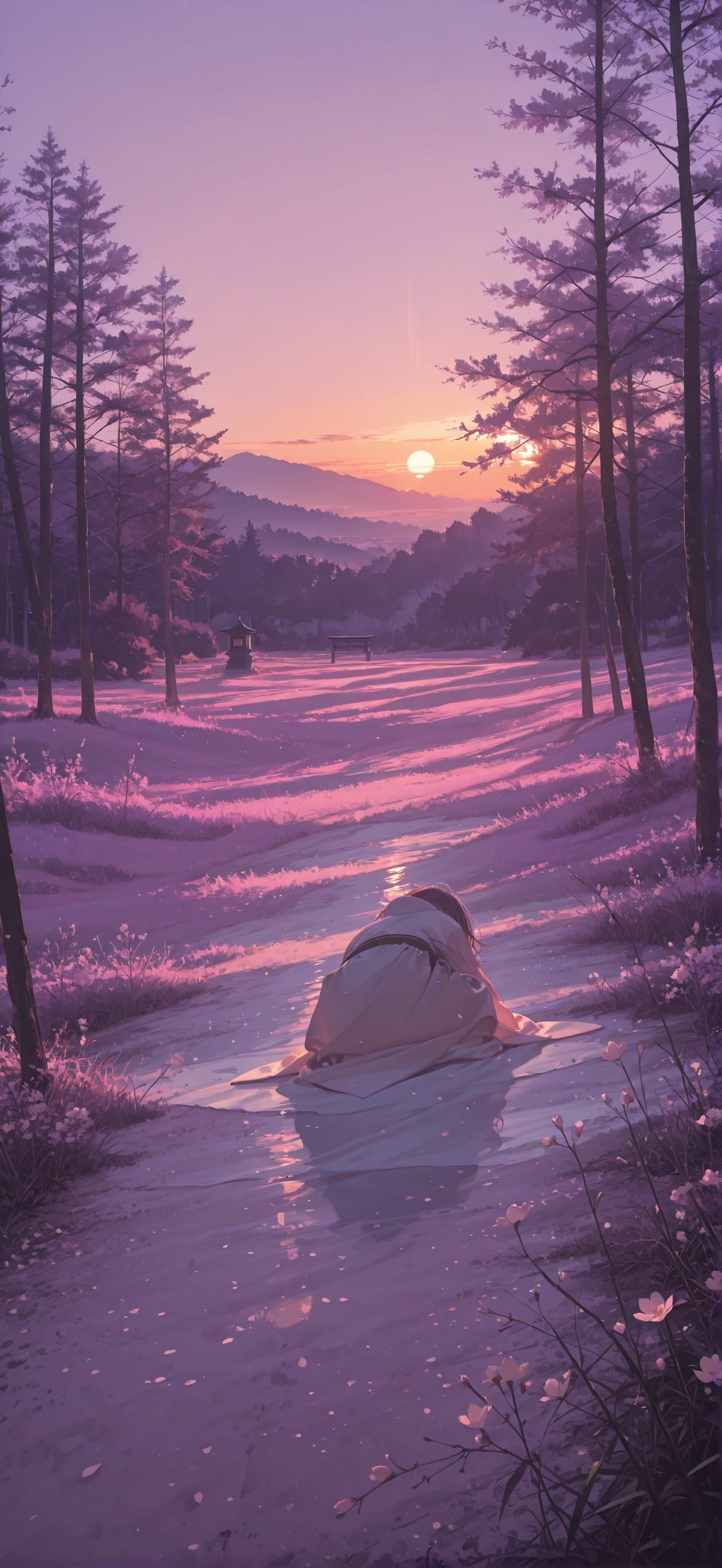 Sakura Purple Sunset Nature Spring mobile wallpaper / スマホ壁紙