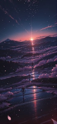 Sakura Red Night Mountain Summer Machine mobile wallpaper / スマホ壁紙