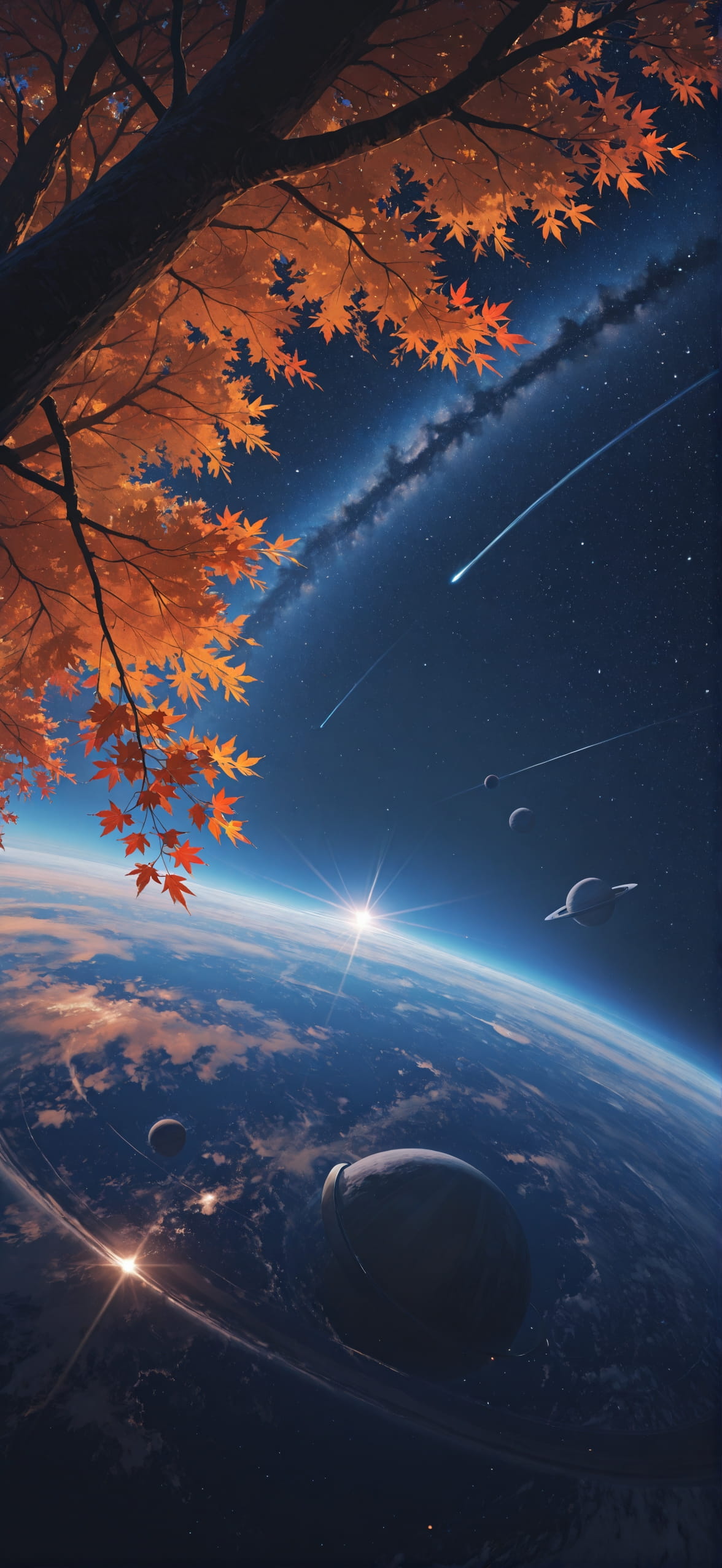 Saturn Blue Afternoon Sky Autumn mobile wallpaper / スマホ壁紙