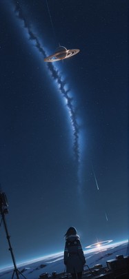 Saturn Blue Night Sky Winter Animal Machine mobile wallpaper / スマホ壁紙