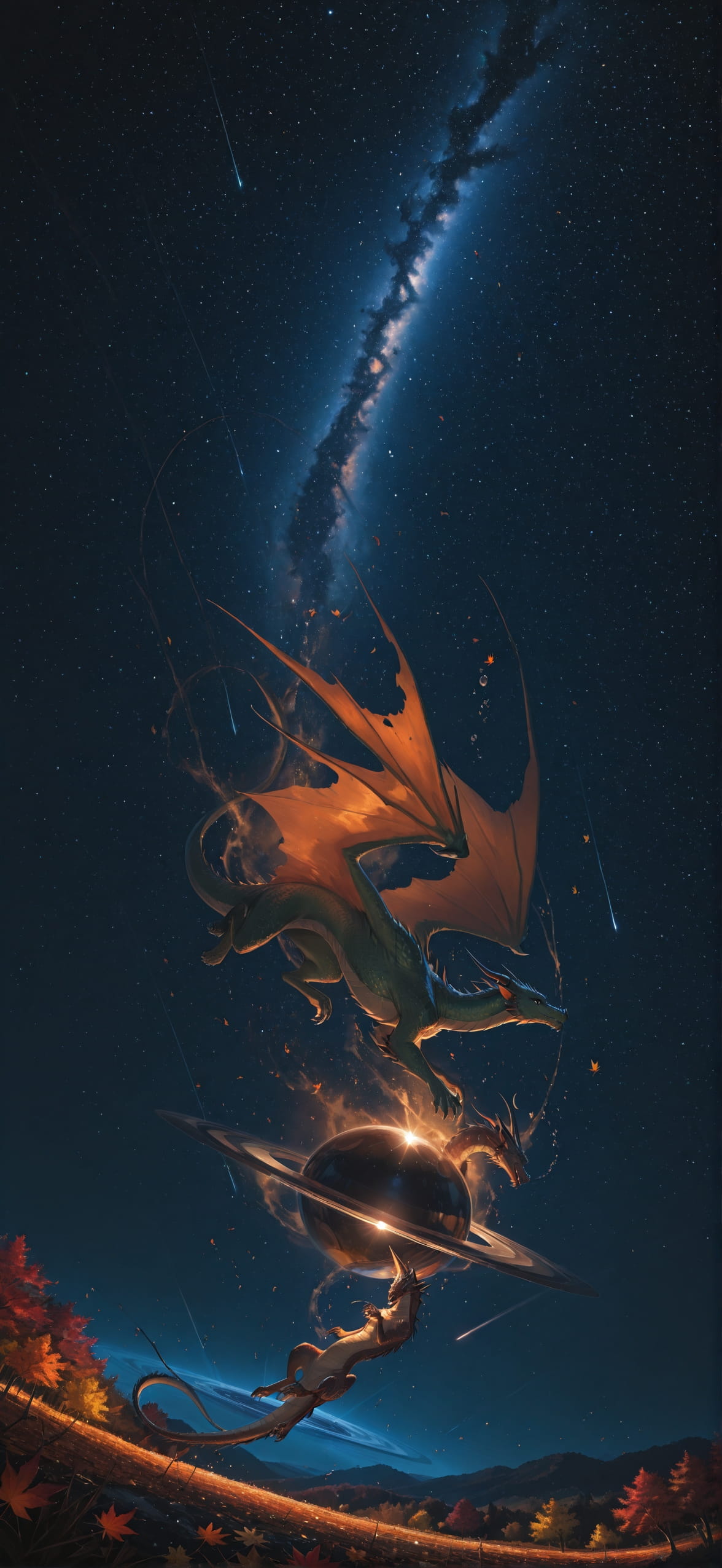 Saturn Brown Night Sea Autumn Animal mobile wallpaper / スマホ壁紙