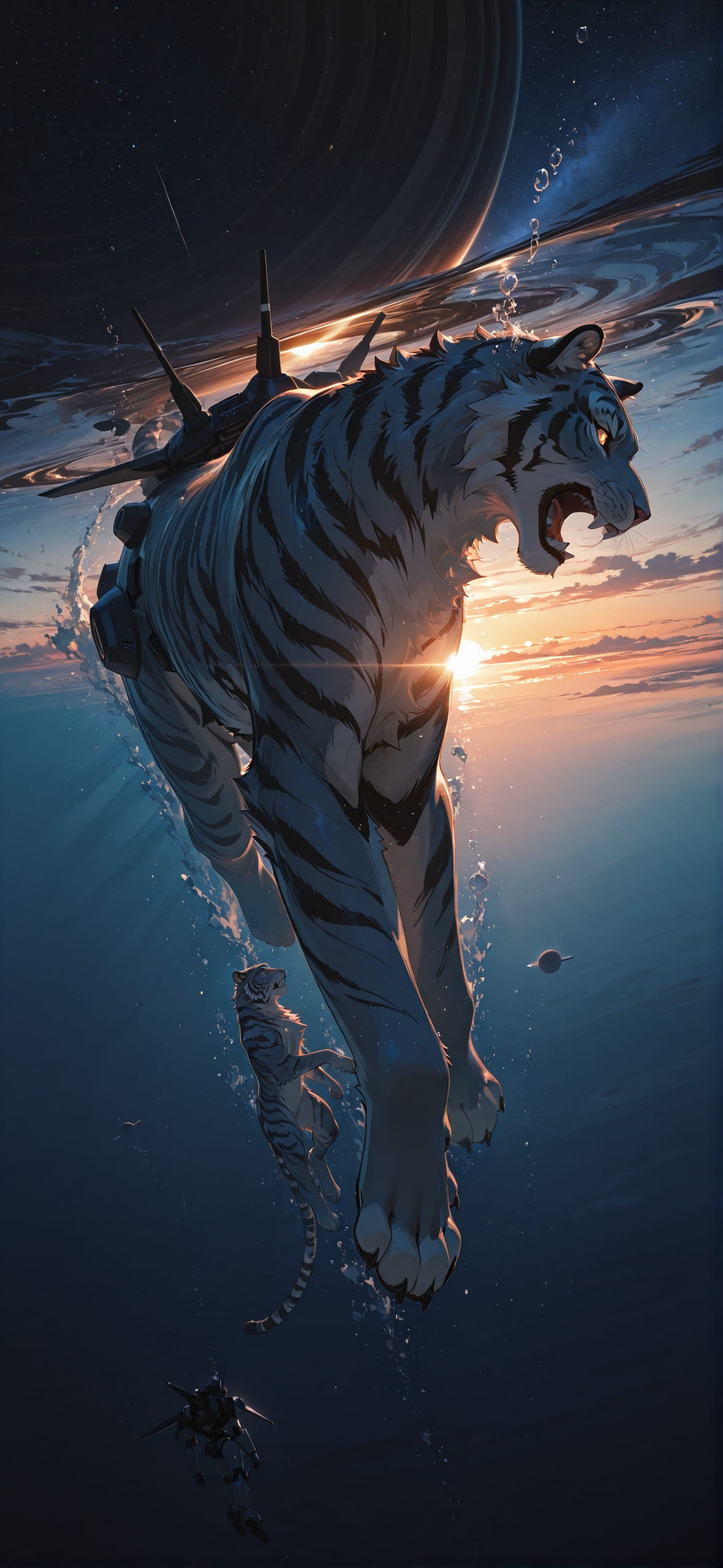 Saturn Brown Sunset Sea Winter Animal Machine mobile wallpaper / スマホ壁紙