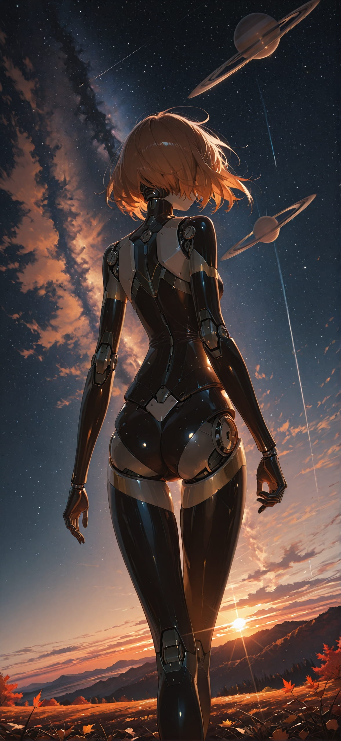 Saturn Brown Sunset Sky Autumn Machine mobile wallpaper / スマホ壁紙