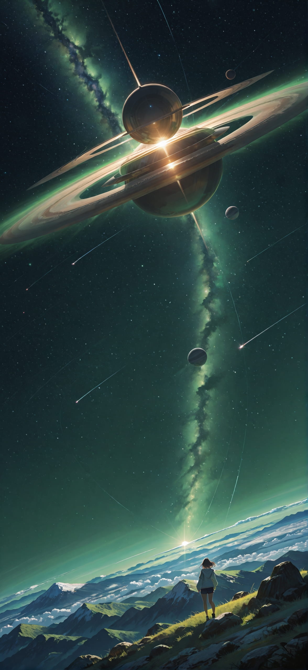 Saturn Green Afternoon Mountain Summer mobile wallpaper / スマホ壁紙