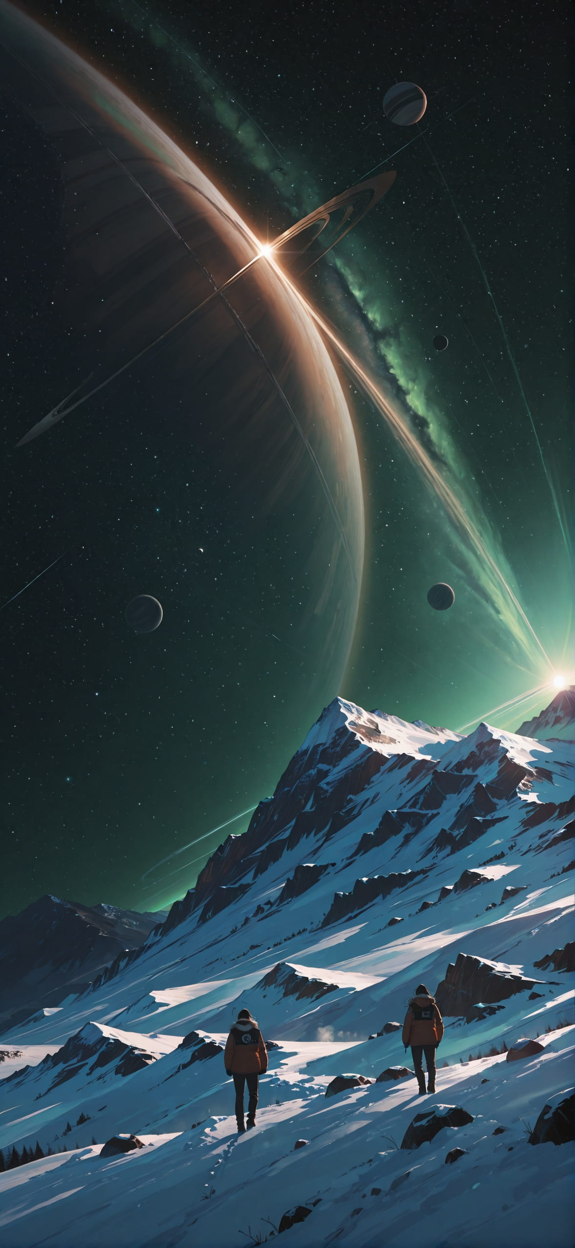 Saturn Green Afternoon Mountain Winter Animal mobile wallpaper / スマホ壁紙