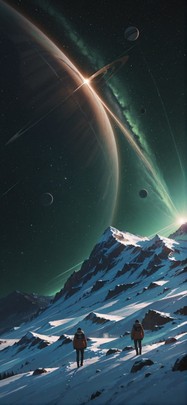 Saturn Green Afternoon Mountain Winter Animal mobile wallpaper / スマホ壁紙