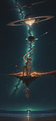 Saturn Green Night Sea Autumn Animal Machine mobile wallpaper / スマホ壁紙