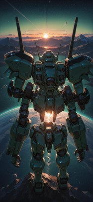 Saturn Green Sunset Mountain Summer Machine mobile wallpaper / スマホ壁紙