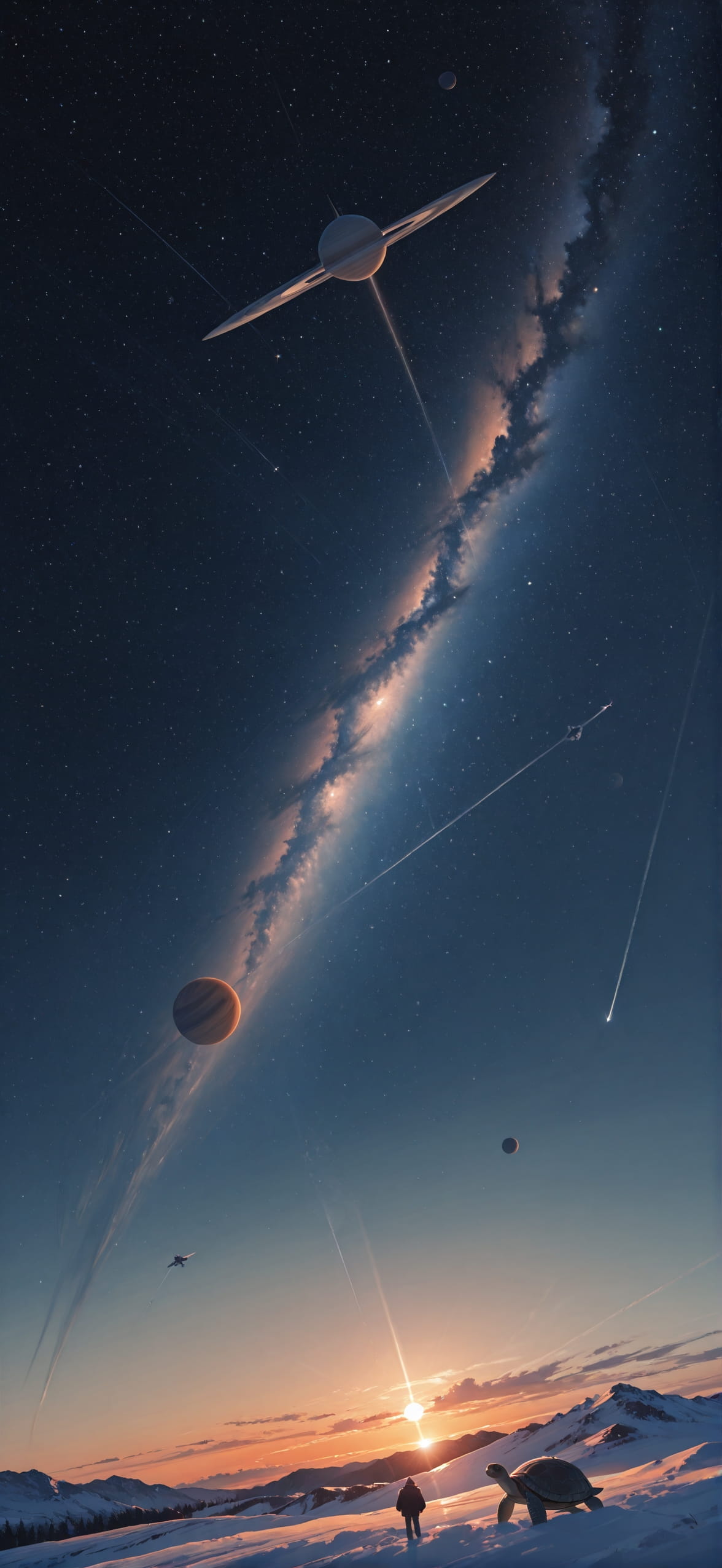 Saturn Orange Afternoon Sky Winter Animal mobile wallpaper / スマホ壁紙