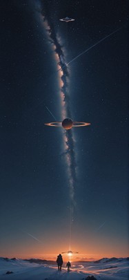 Saturn Orange Night Sky Winter Machine mobile wallpaper / スマホ壁紙