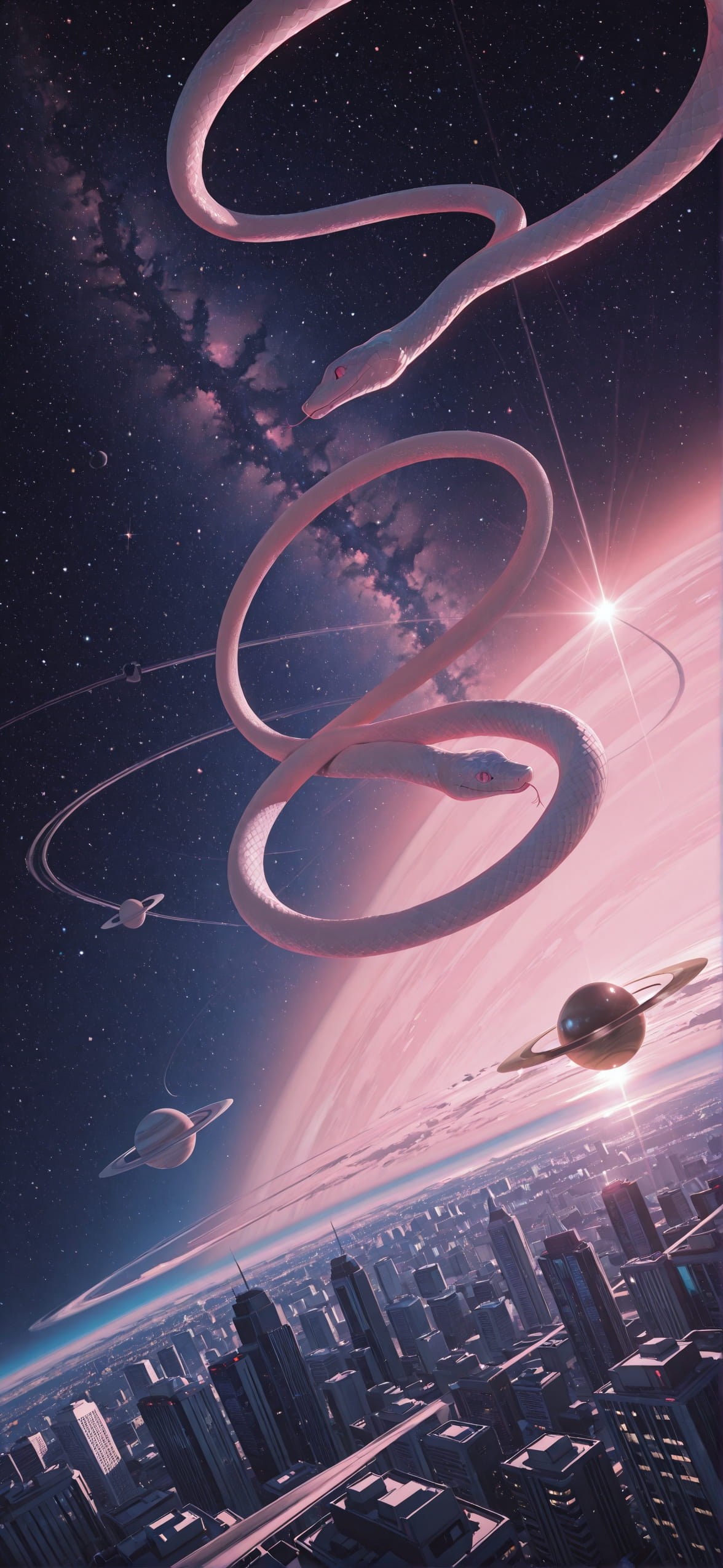 Saturn Pink Afternoon City Spring Animal Machine mobile wallpaper / スマホ壁紙