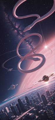 Saturn Pink Afternoon City Spring Animal Machine mobile wallpaper / スマホ壁紙