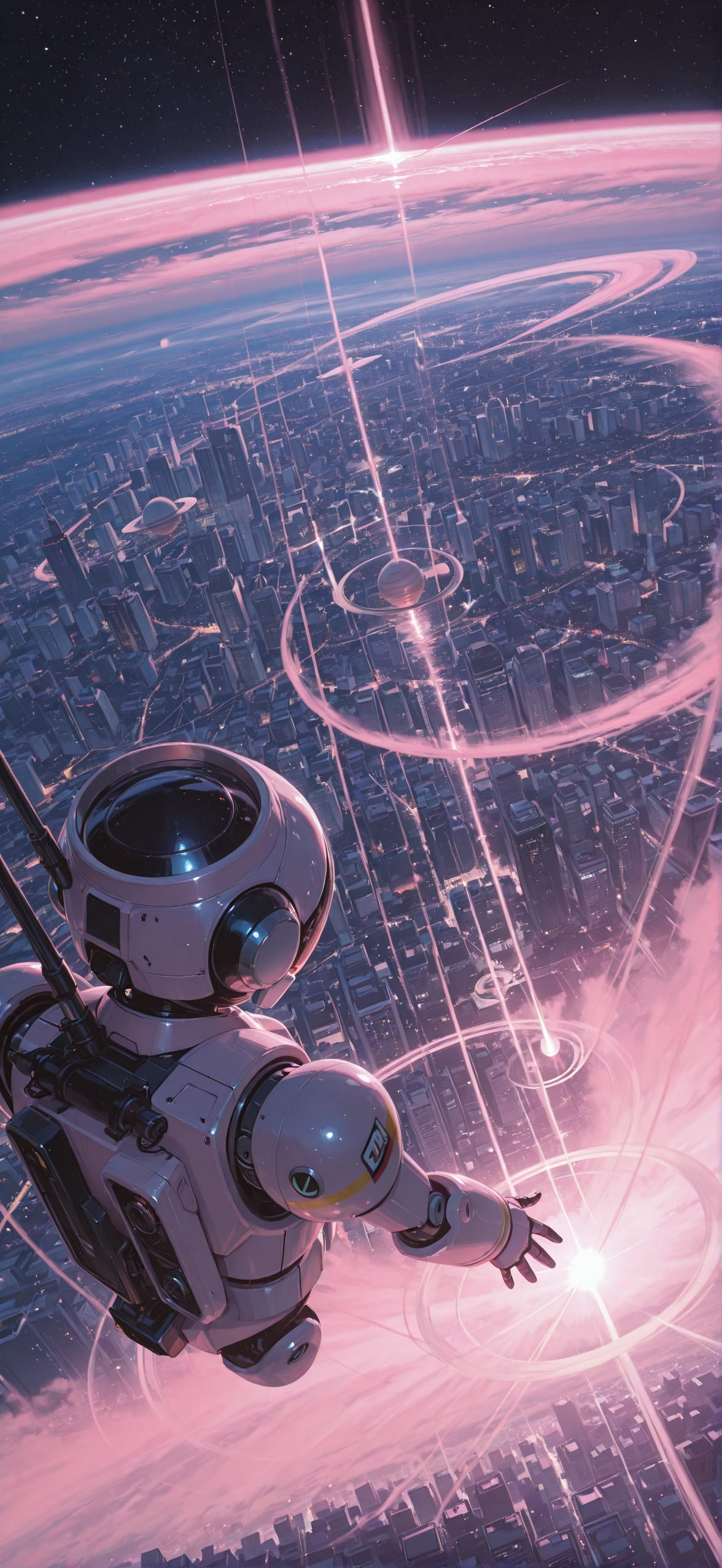 Saturn Pink Afternoon City Spring Machine mobile wallpaper / スマホ壁紙