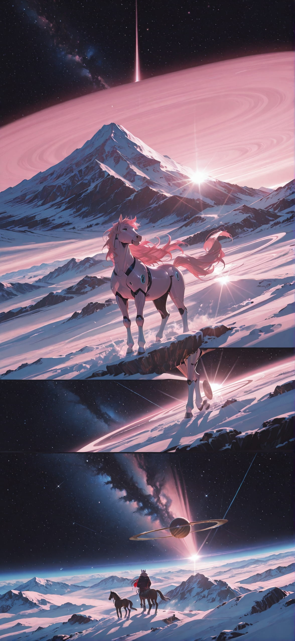Saturn Pink Afternoon Mountain Winter Animal Machine mobile wallpaper / スマホ壁紙