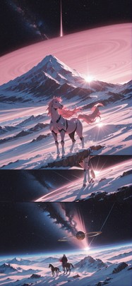 Saturn Pink Afternoon Mountain Winter Animal Machine mobile wallpaper / スマホ壁紙