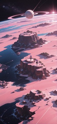 Saturn Pink Afternoon Sea Spring Machine mobile wallpaper / スマホ壁紙