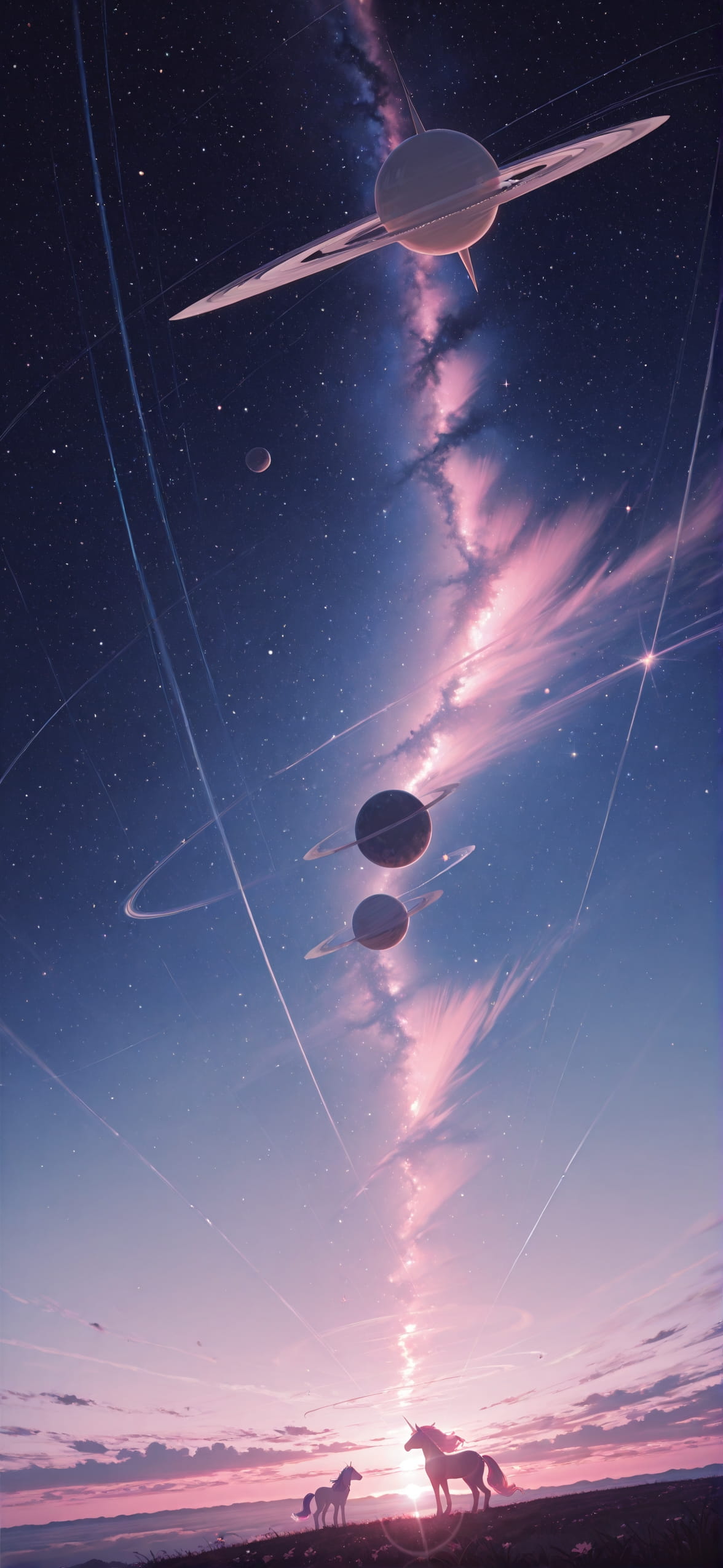 Saturn Pink Afternoon Sky Spring Animal mobile wallpaper / スマホ壁紙