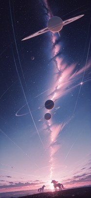 Saturn Pink Afternoon Sky Spring Animal mobile wallpaper / スマホ壁紙