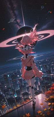 Saturn Pink Night City Autumn Animal Machine mobile wallpaper / スマホ壁紙