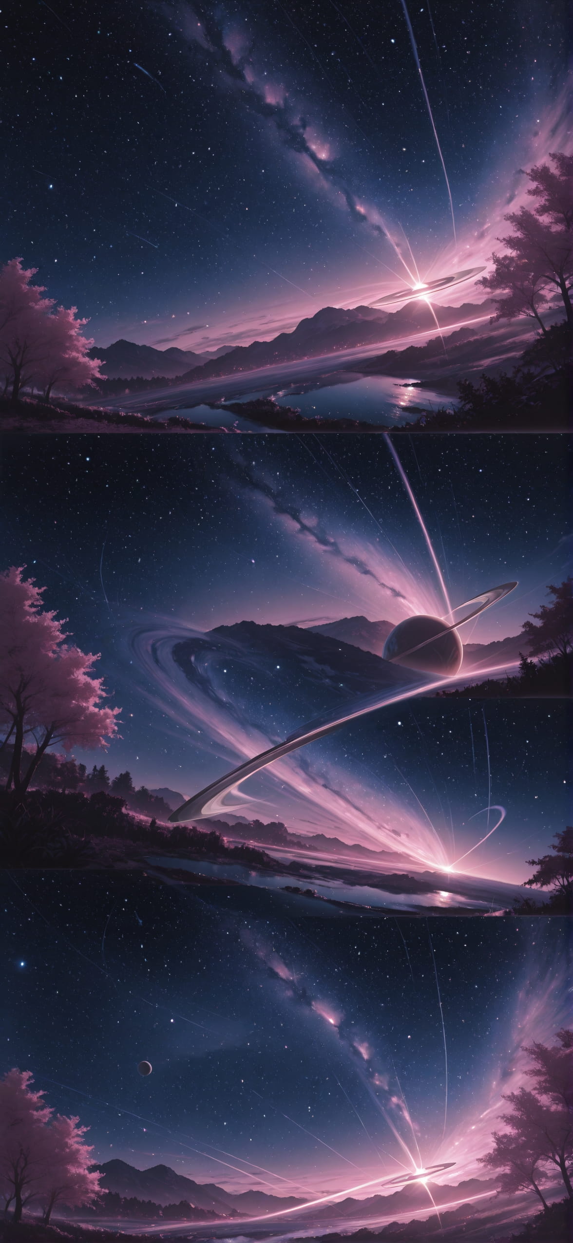 Saturn Pink Night Nature Spring mobile wallpaper / スマホ壁紙
