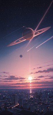 Saturn Pink Sunset City Summer mobile wallpaper / スマホ壁紙