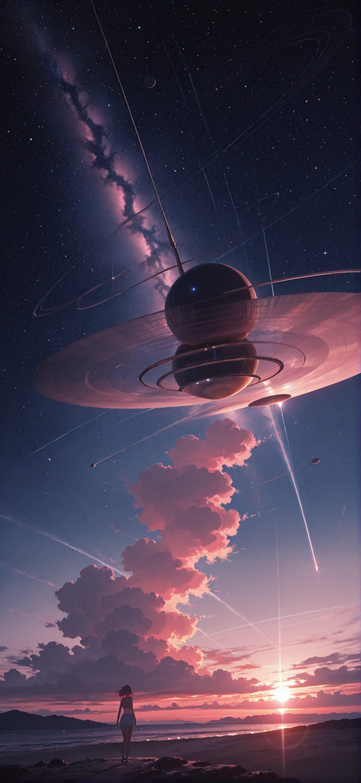 Saturn Pink Sunset Sky Summer mobile wallpaper / スマホ壁紙