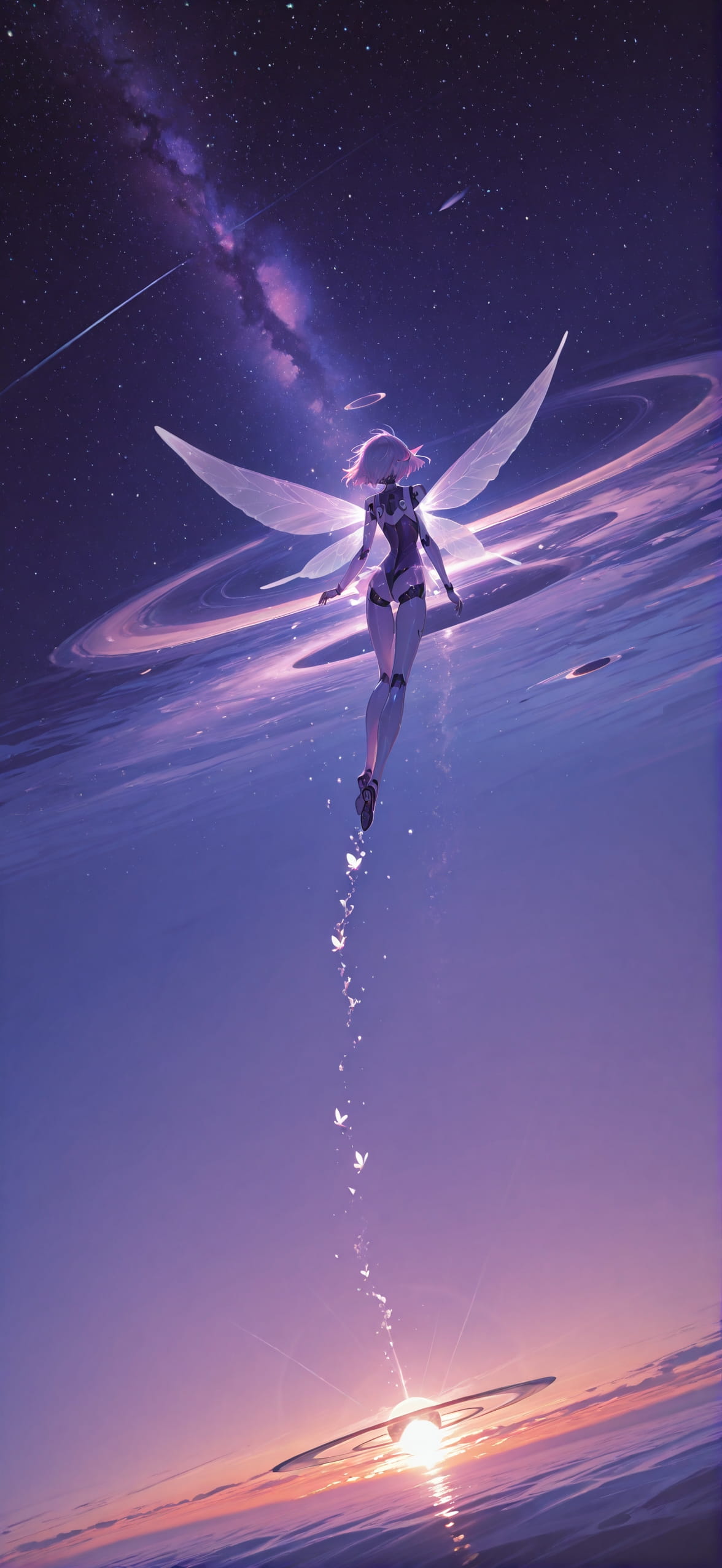 Saturn Purple Sunset Sea Spring Animal Machine mobile wallpaper / スマホ壁紙