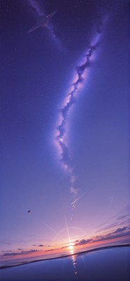 Saturn Purple Sunset Sea Spring mobile wallpaper / スマホ壁紙