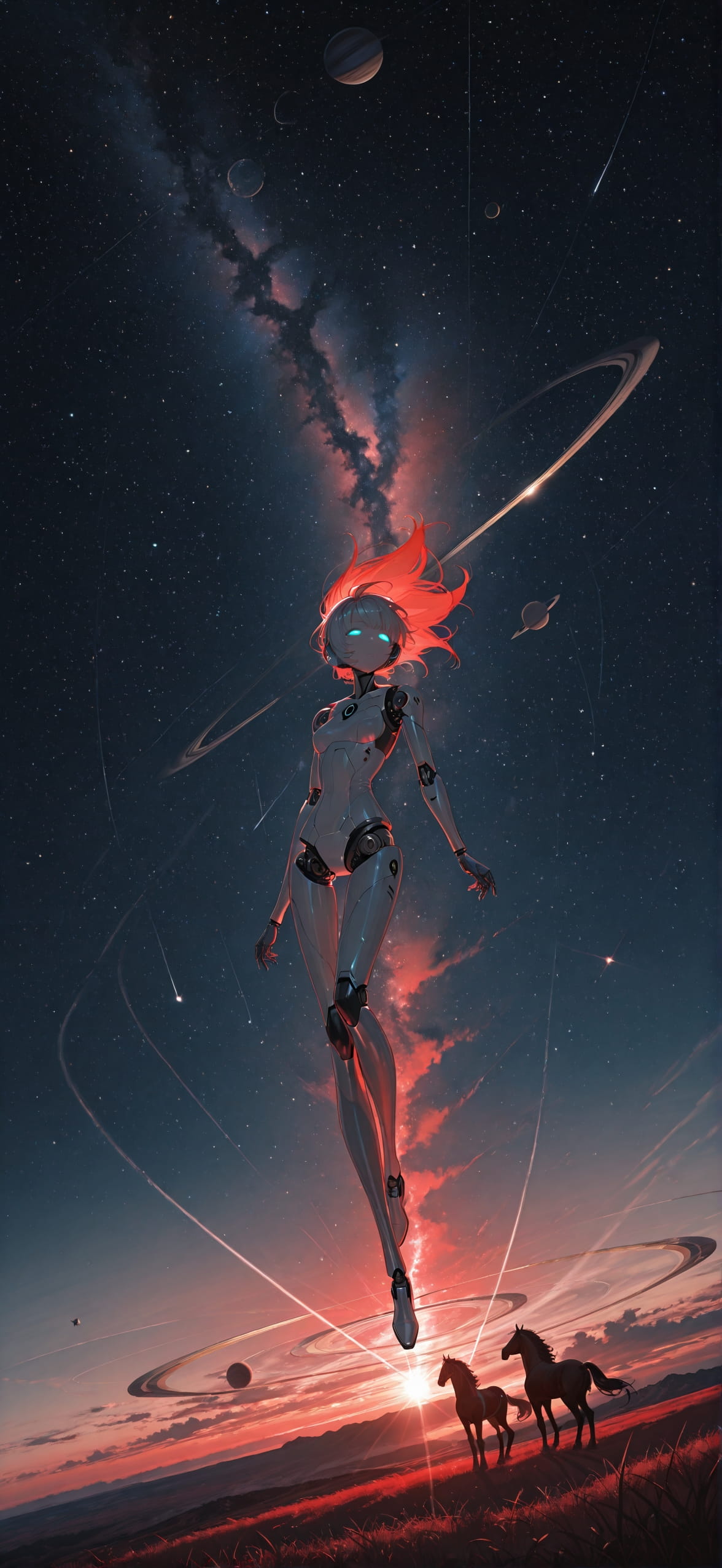 Saturn Red Afternoon Sky Spring Animal Machine mobile wallpaper / スマホ壁紙