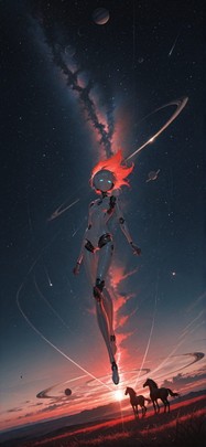 Saturn Red Afternoon Sky Spring Animal Machine mobile wallpaper / スマホ壁紙