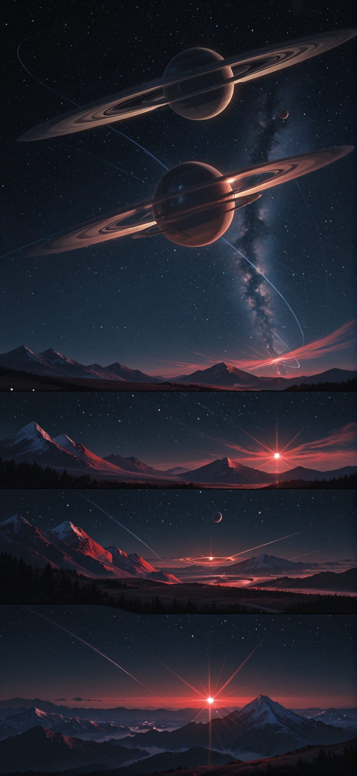 Saturn Red Night Mountain Spring mobile wallpaper / スマホ壁紙