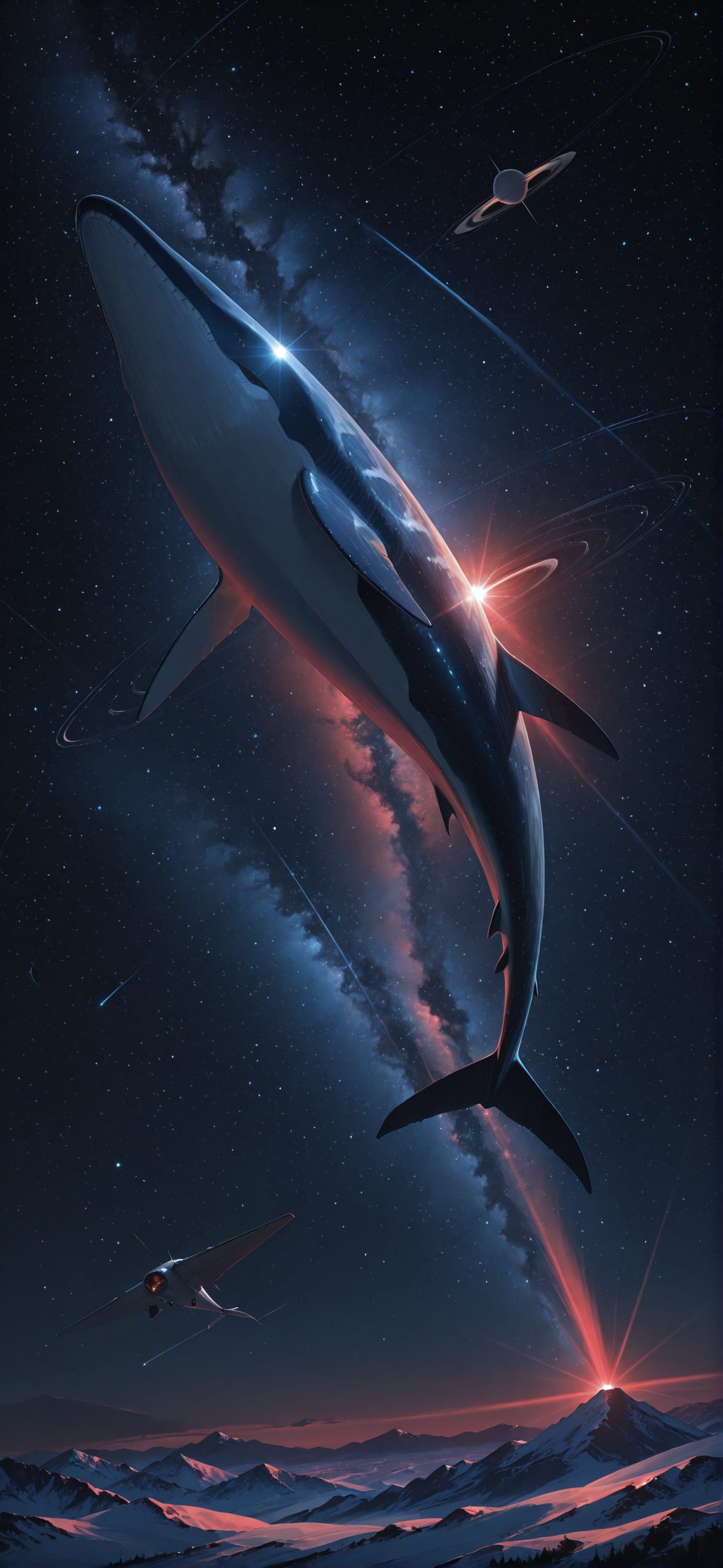 Saturn Red Night Mountain Winter Animal mobile wallpaper / スマホ壁紙