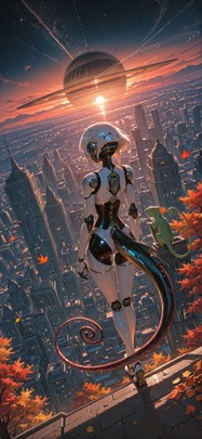 Saturn Red Sunset City Autumn Animal Machine mobile wallpaper / スマホ壁紙