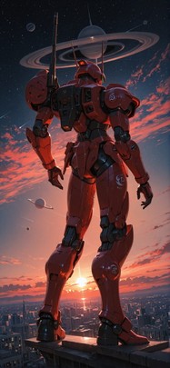 Saturn Red Sunset City Summer Machine mobile wallpaper / スマホ壁紙