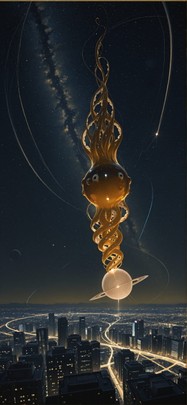 Saturn Yellow Night City Winter Animal mobile wallpaper / スマホ壁紙