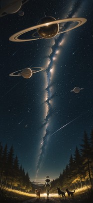 Saturn Yellow Night Nature Summer Animal Machine mobile wallpaper / スマホ壁紙