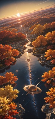 Saturn Yellow Sunset City Autumn mobile wallpaper / スマホ壁紙