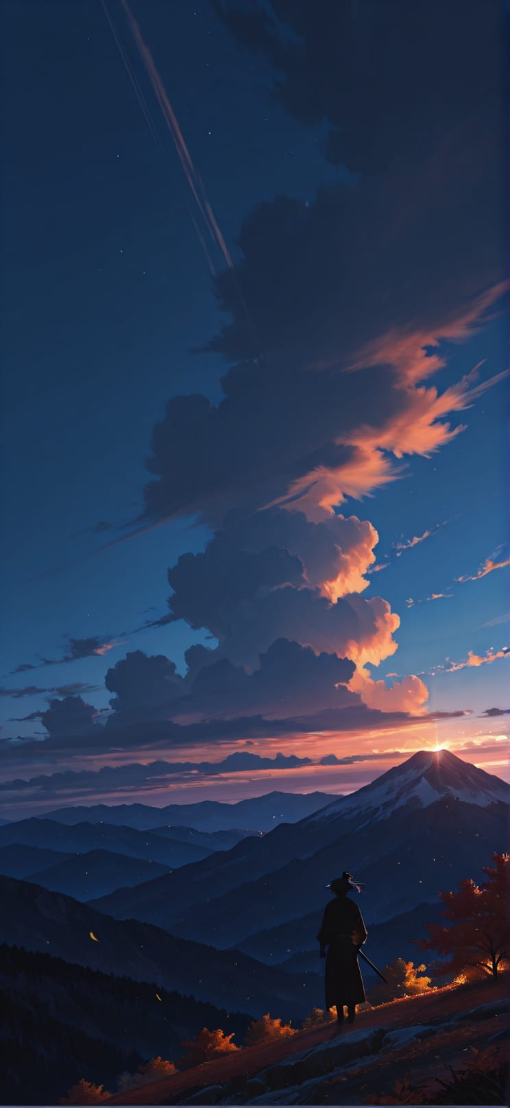 Silhouette Blue Night Mountain Autumn mobile wallpaper / スマホ壁紙