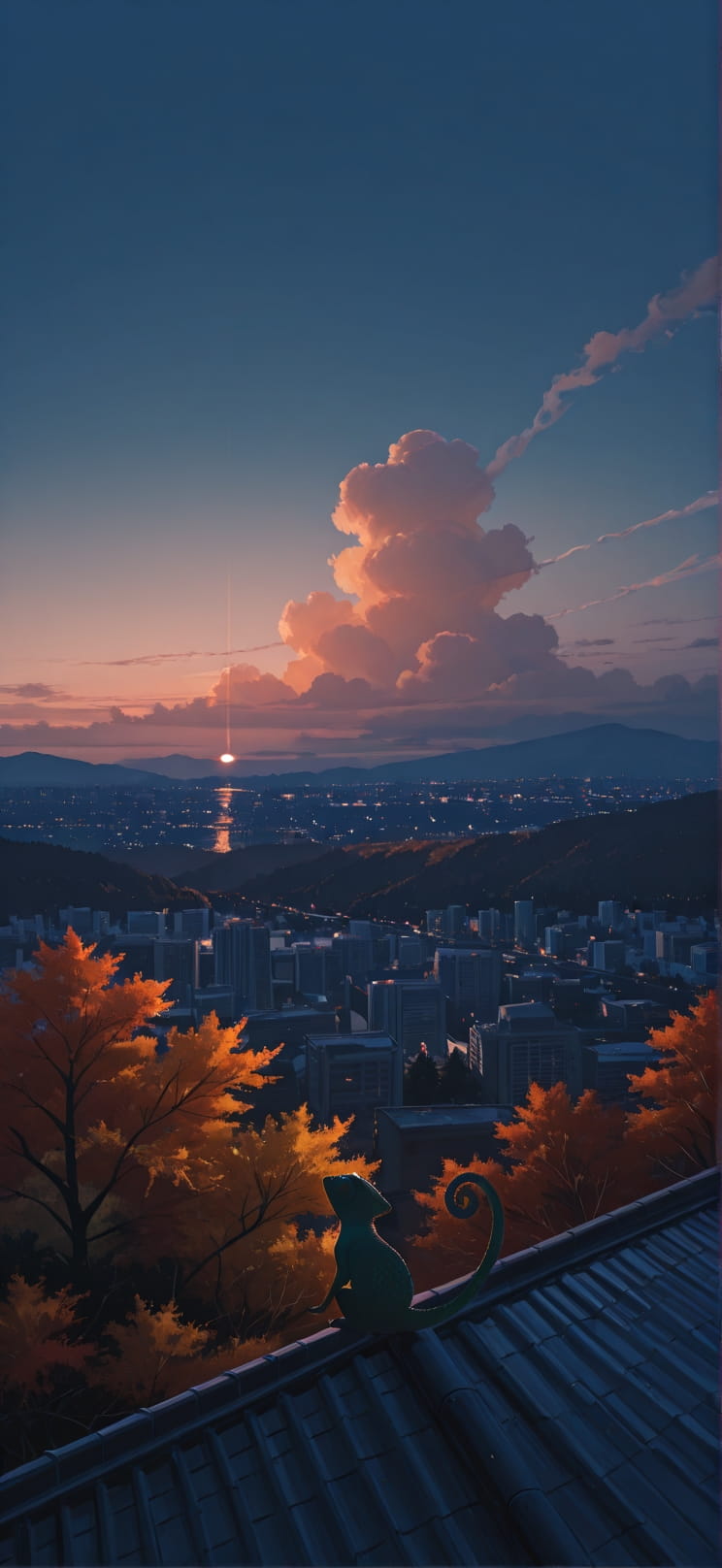 Silhouette Blue Night Nature Autumn Animal mobile wallpaper / スマホ壁紙