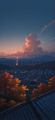 Silhouette Blue Night Nature Autumn Animal mobile wallpaper / スマホ壁紙