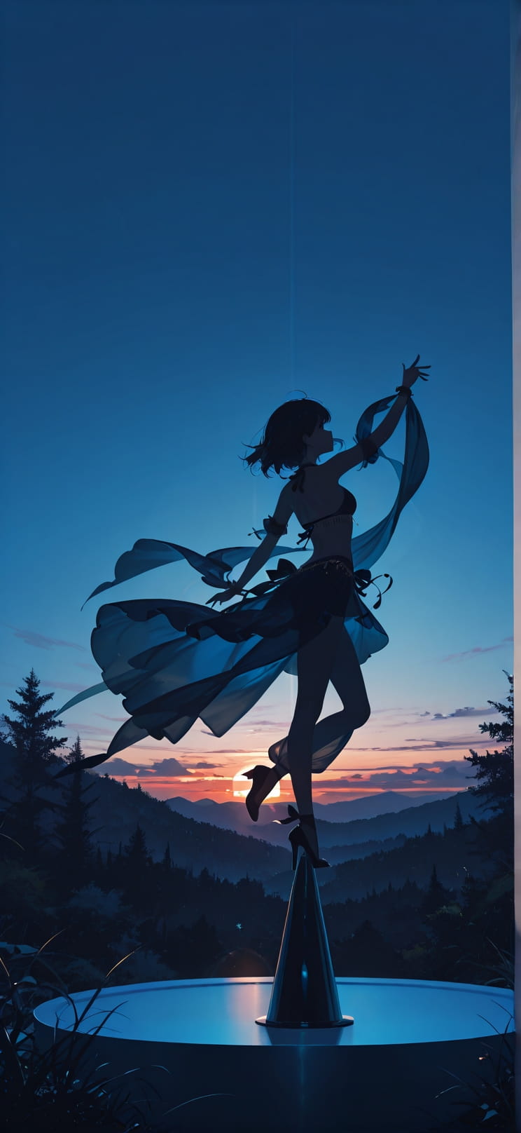 Silhouette Blue Sunset Nature Summer mobile wallpaper / スマホ壁紙