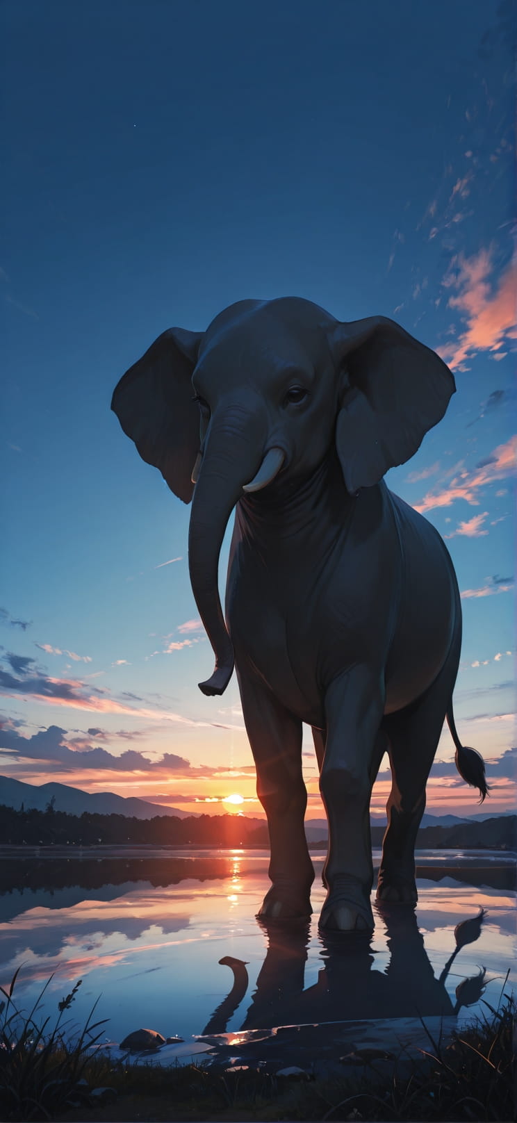 Silhouette Blue Sunset Sea Spring Animal mobile wallpaper / スマホ壁紙